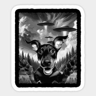 Doberman Pinscher Dog UFO Tee Trendsetter Triumphs for Canine Enthusiasts Sticker